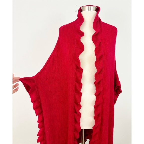 Charter Club Red Ruffled Short Sleeves Open Front Sweater Cape Cardigan One Size - Picture 5 of 12